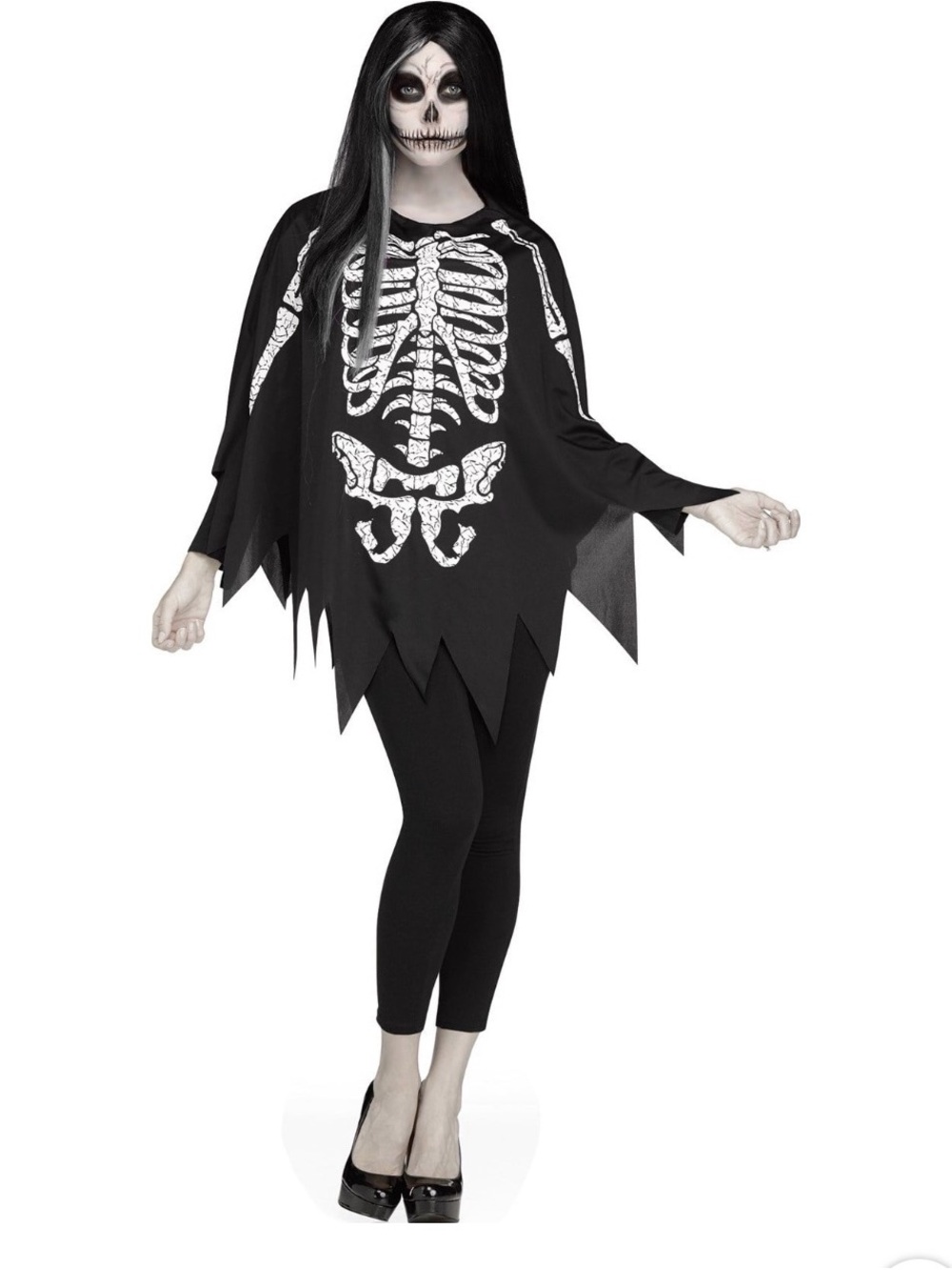 Kids Black Skeleton Poncho Costume